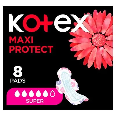 Kotex Maxi Protect Super Pads With Wings 8 Pack