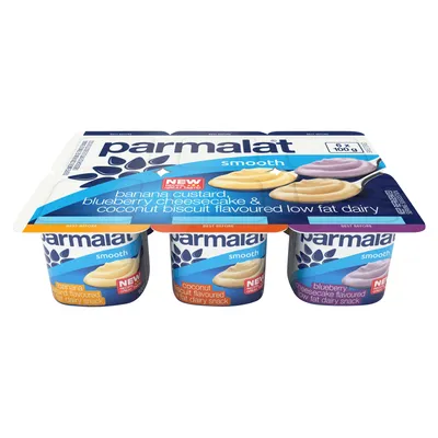 Parmalat Banana Custard, Blueberry Cheescake & Coconut Biscuit Dairy Snack 6 x 100g