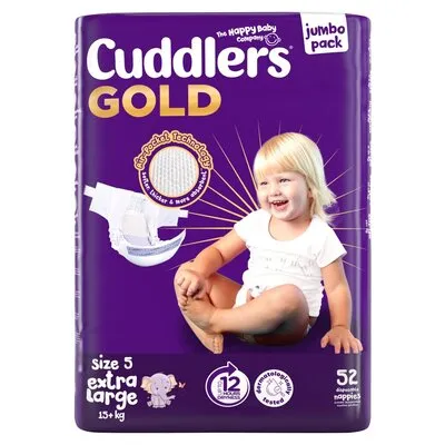 Cuddlers Size 5 Extra Large Jumbo Pack Disposable Nappies 52 Pack