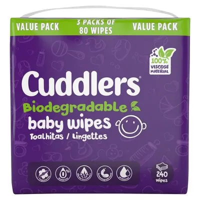Cuddlers Biodegradable Baby Wipes 3 x 80 Pack