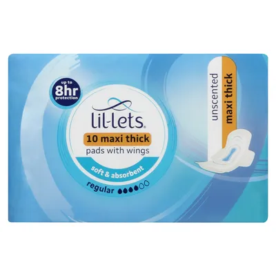 Lil-lets Unscented Regular Maxi Thick Pads With Wings 10 Pack