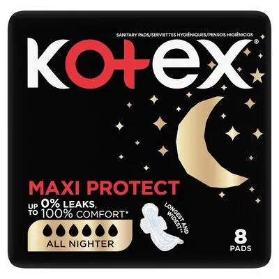 Kotex All Nighter Maxi Thick Pads With Wings 8 Pack