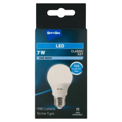 PnP 7W ES Cool White Non-Dimmable Classi c LED Bulb