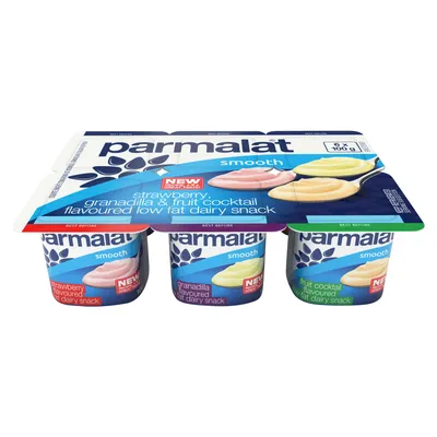 Parmalat Smooth Strawberry, Granadilla & Fruit Cocktail Yoghurt 6 x 100g
