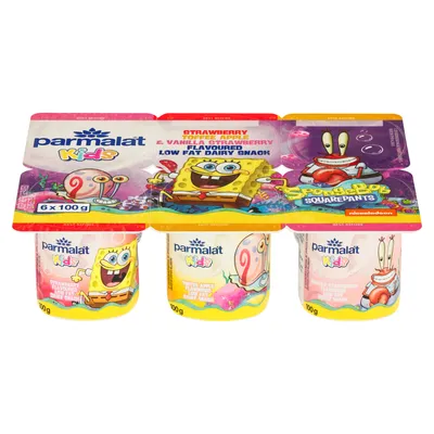 Parmalat Kids Strawberry, Toffee Apple & Vanilla Strawberry Flavoured Low Fat Dairy Snack 6 x 100g