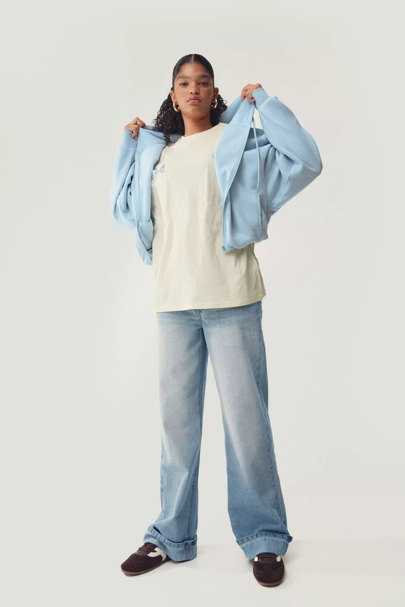Crossover Waistband Wide Leg Denim