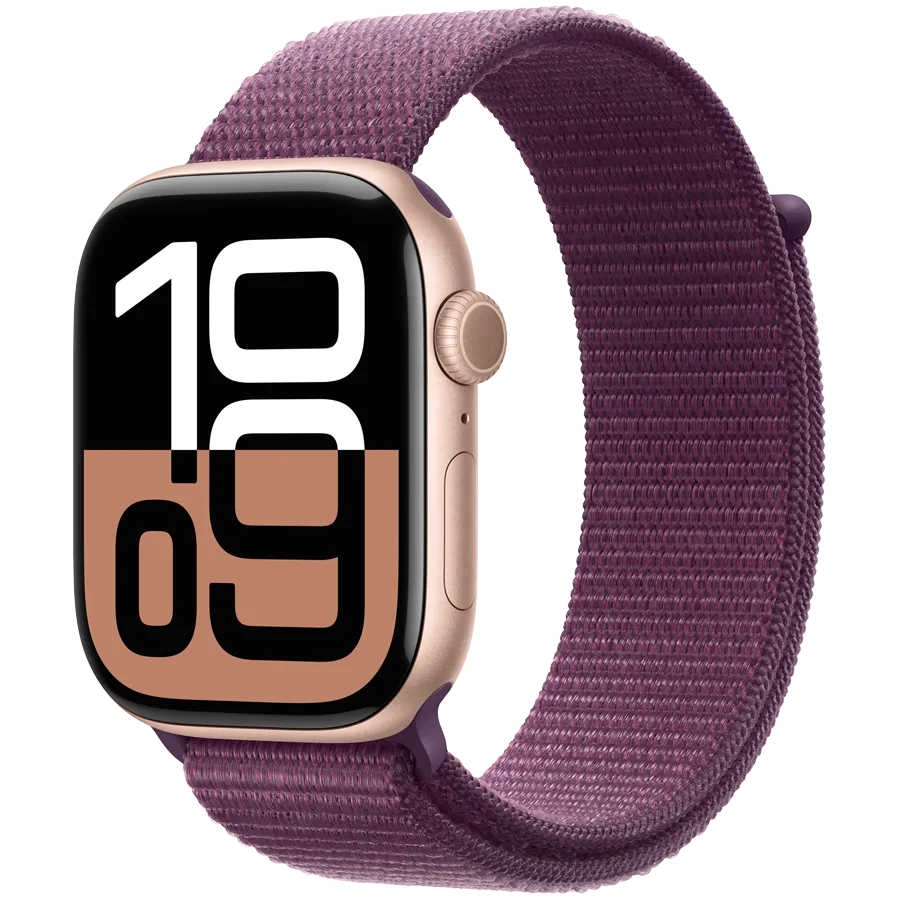 Apple Watch Series 10 GPS + Cellular 42mm Rose Gold Aluminium Case with Plum Sport Loop,Model A3001
