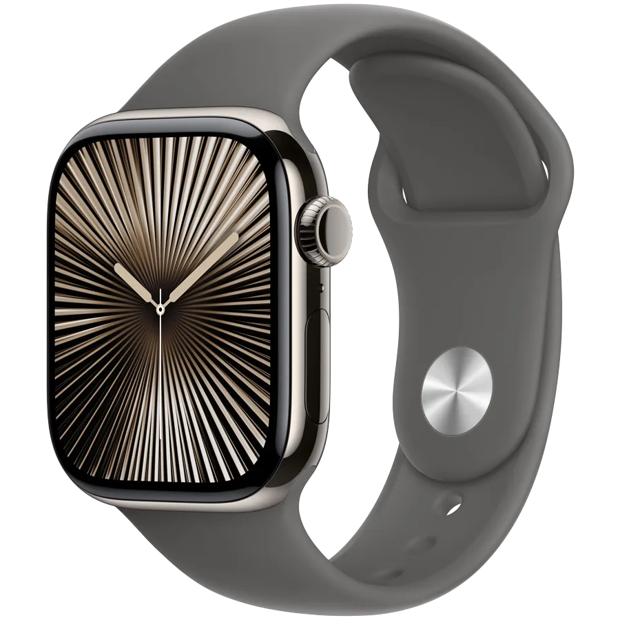 Apple Watch Series 10 GPS + Cellular 42mm Natural Titanium Case with Stone Grey Sport Band - M/L,Mo…