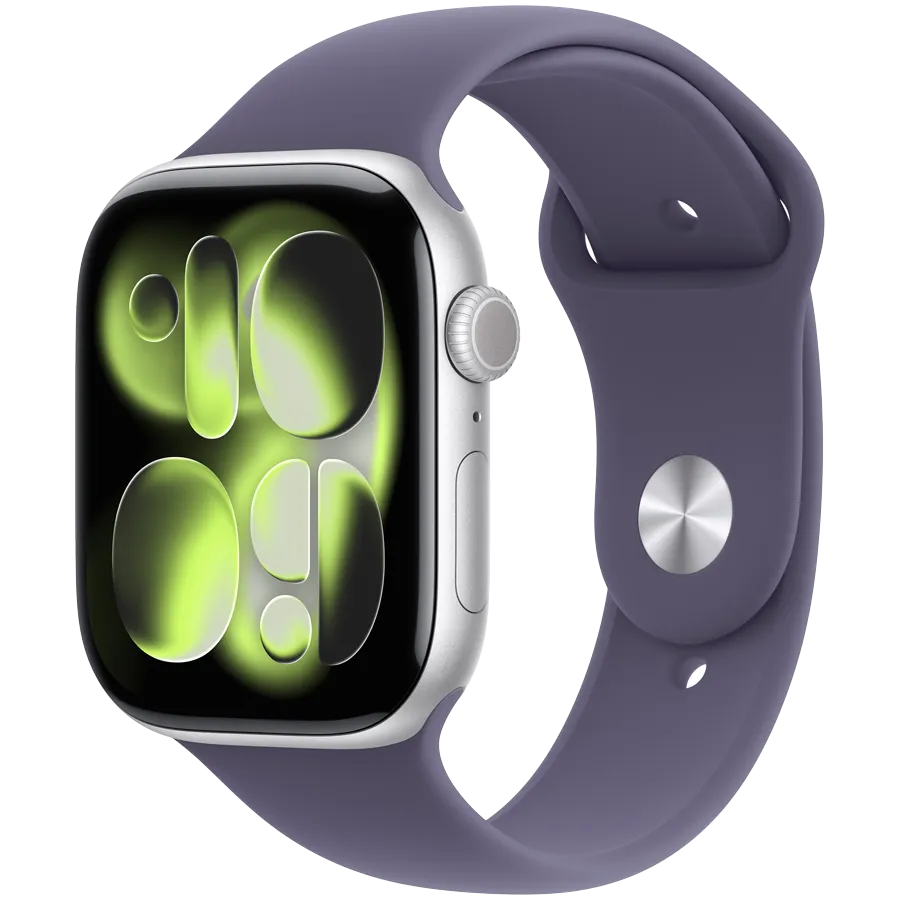Apple Watch Series 11 GPS 46mm Silver Aluminium Case with Purple Fog Sport Band - S/M,Model A3333