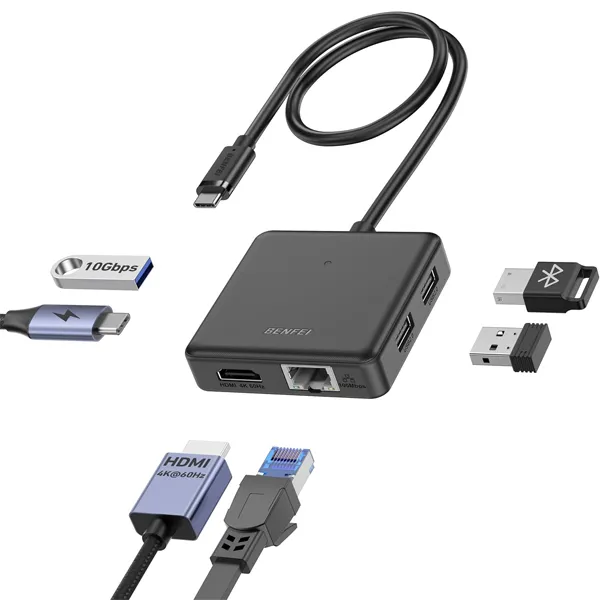 BENFEI USB-C 6-In-1 Docking Station With 1X HDMI(4K@60Hz), RJ45 100Mbps, 1X USB-A 3.2 10Gbps + 2X U…