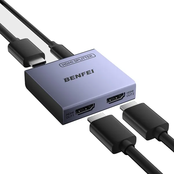 BENFEI 000447G HDMI 1-In to 2-Out Amplified Splitter for Dual Displays, Supports Ultra HD 4K@60Hz a…