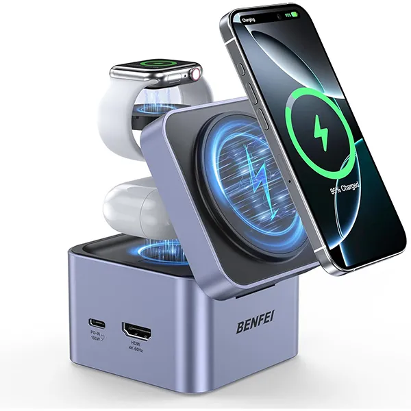 BENFEI 000390G 3-IN-1 Foldable MagSafe Charger Stand with HDMI 4K@60Hz, Dual USB-A 5Gbps and USB-C …