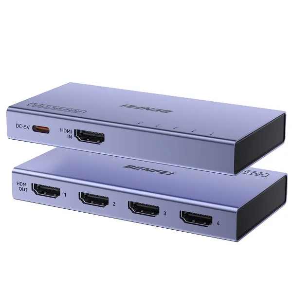 BENFEI 000448G HDMI 1-In to 4-Out Amplified Splitter For Dual Displays, Supports Ultra HD 4K@60Hz, …