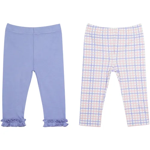 Made 4 Baby Girls 2 Pack Plain Frill & Check Leggings 0-3M