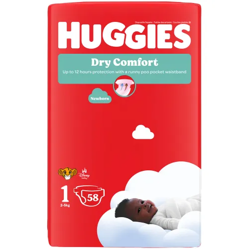 Huggies Dry Comfort Nappies Value Pack Size 1 58s