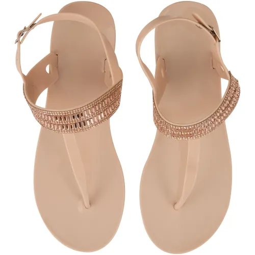 Clicks Nude T-Bar Sandal With Rose Gold
