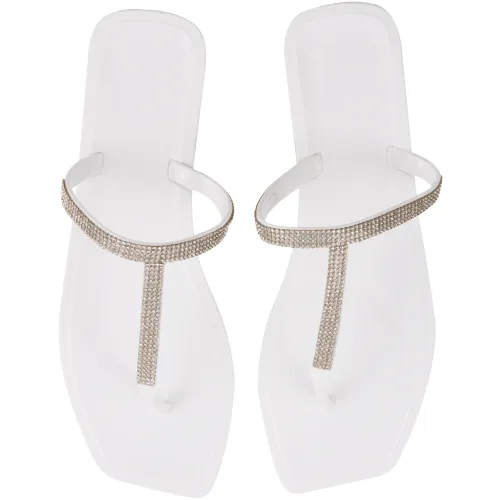 Clicks Diamante T-Bar Sandal White