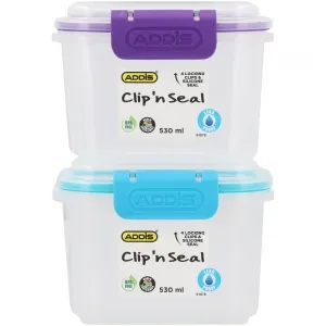 Addis Clip&amp;Seal Rectangle Container Assorted 530ml