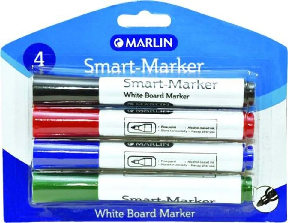 Marlin Smart-Marker White Board Markers 4's assorted