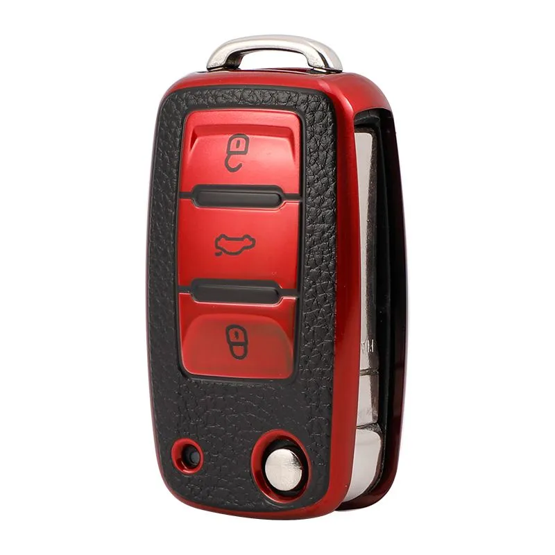 Nexon TPU Leather Key Covers - VW Design 1 - Red