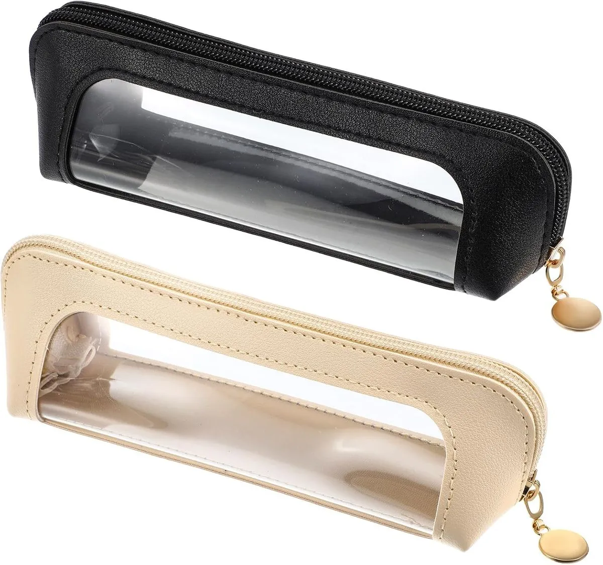 2Pcs Clear Makeup Brush Bag, Portable Waterproof Cosmetic Pouch with Zipper
