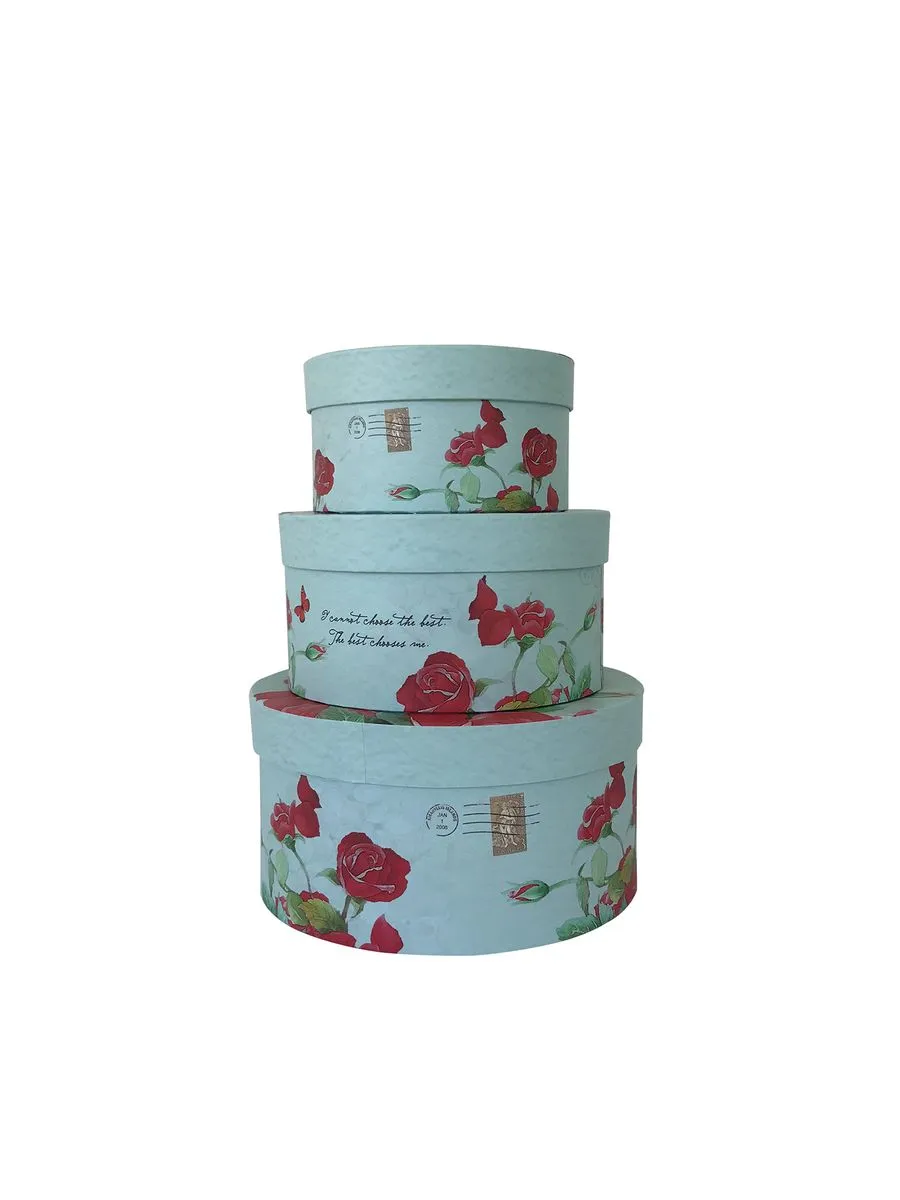 Cottonbox Set Of 3 Gift Boxes- Red Rose