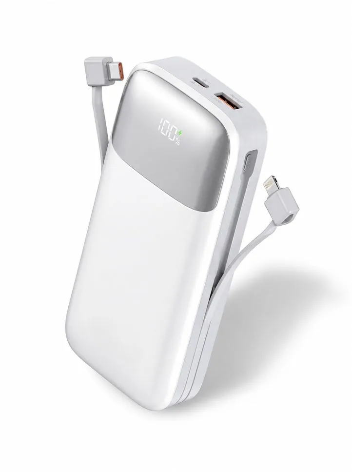 10000mAh Fast Charging Power Bank with Built-in USB-C & Lightning Cables