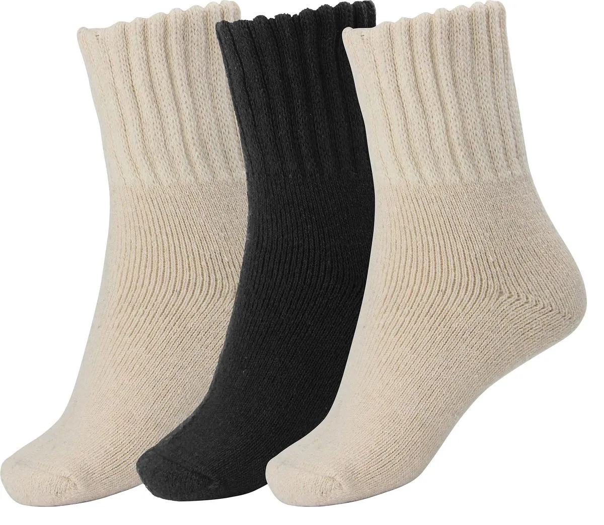 Women Solid Thick Warm Crew Boot Winter Socks - 3 Pairs - black+beige+beige