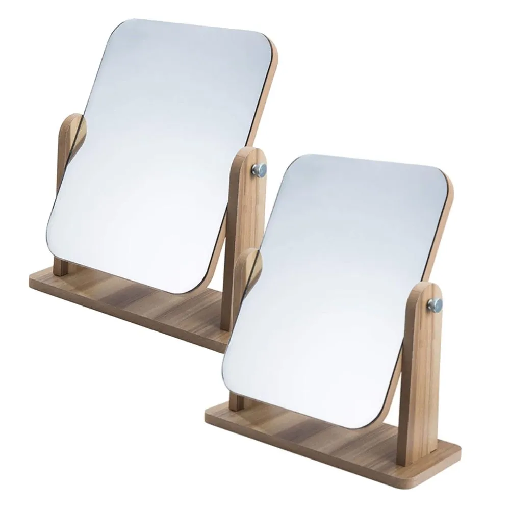 Decor Portable Wooden Desktop Swivel Vanity Makeup Mirror (25cm) - 2pcs