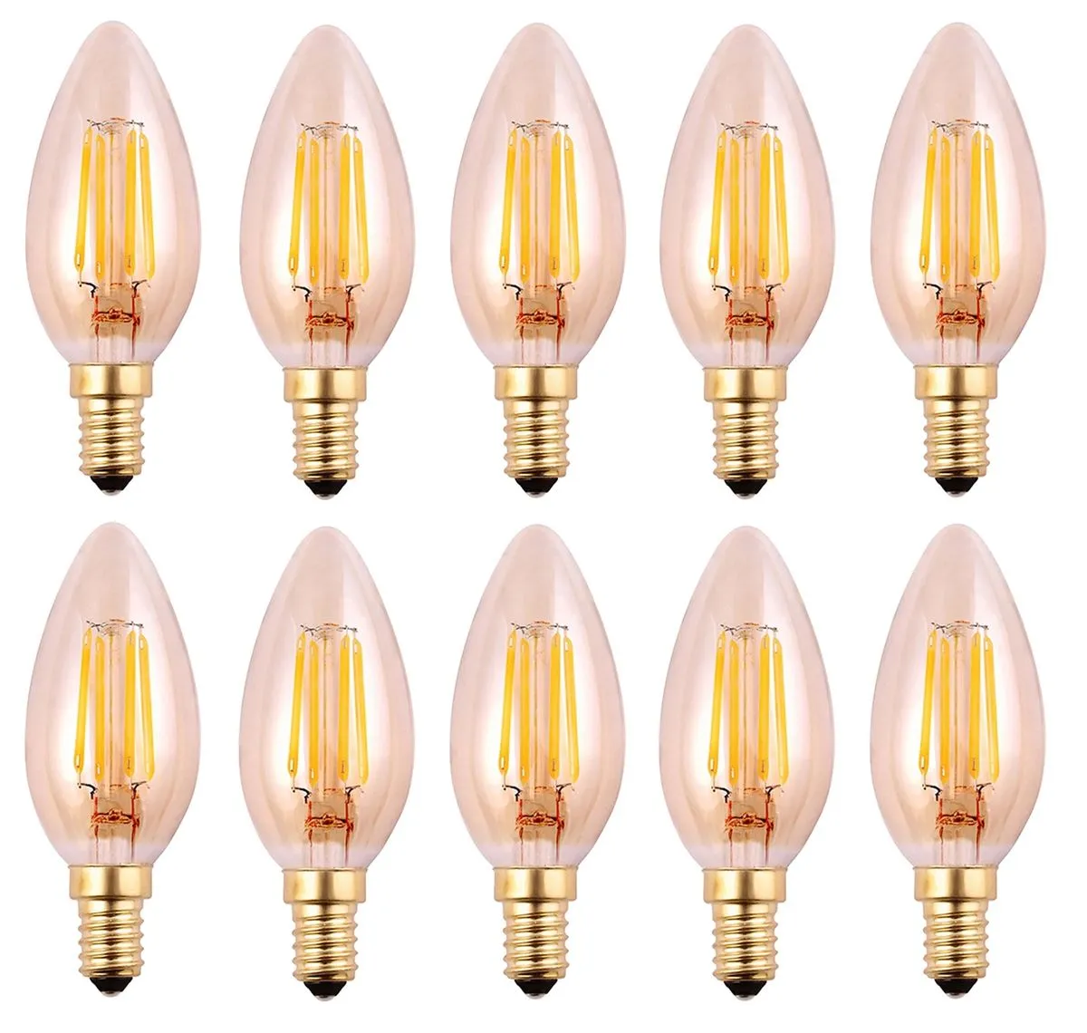 E14 3W Candle LED Filament Bulb - 10 Pack Warm White C35 Globe