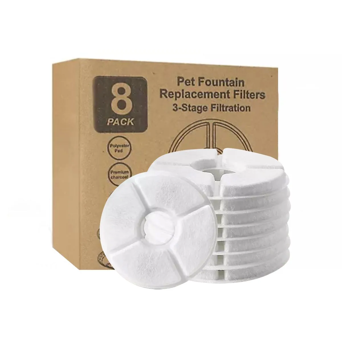 8 Piece Replacement Filter for Cat/Dog Water Fountain Ion Exchange Resin-Round