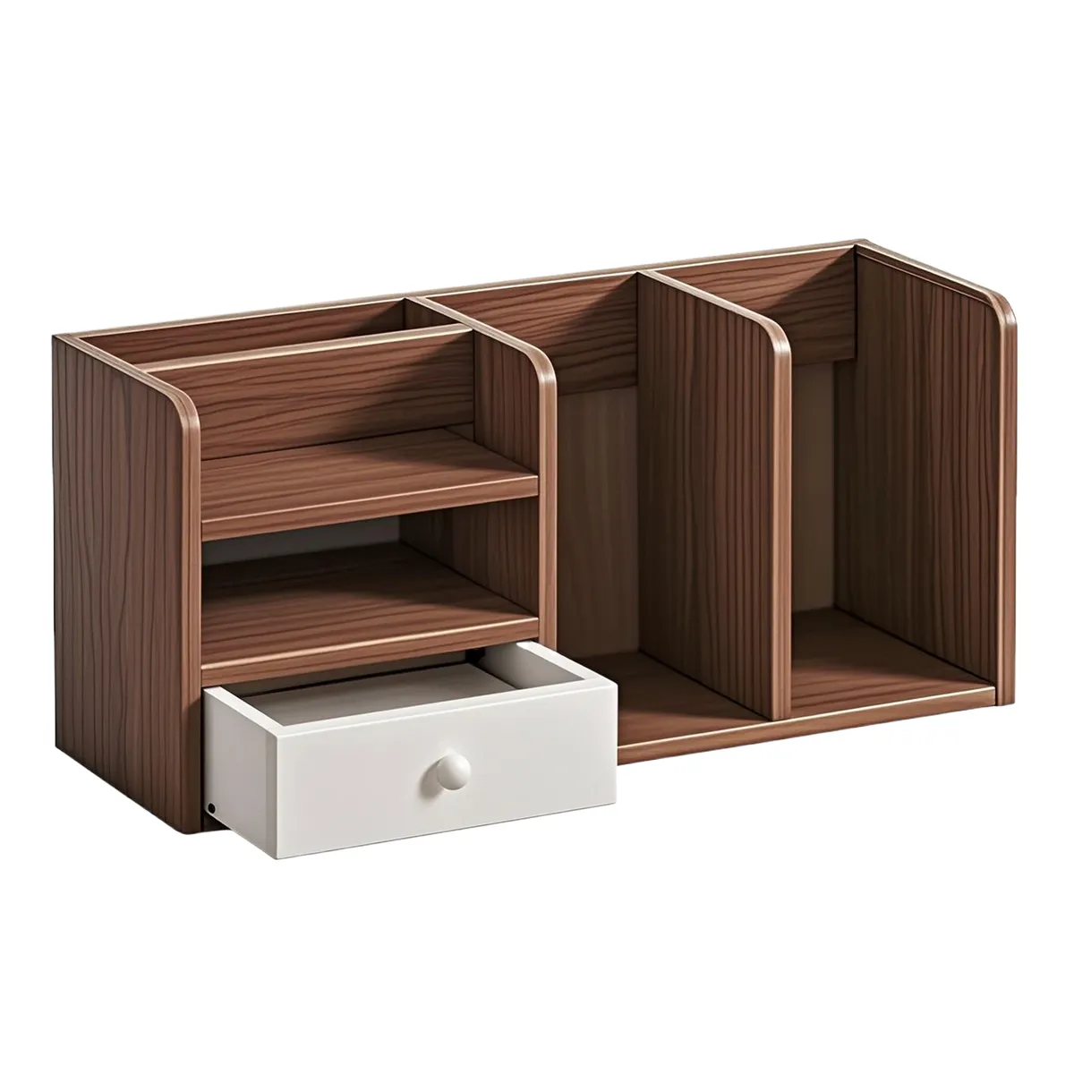 Desktop Bookshelf Bookcase Organizer Wood Stationary Caddy Office Desk Deco - Dark Walnut