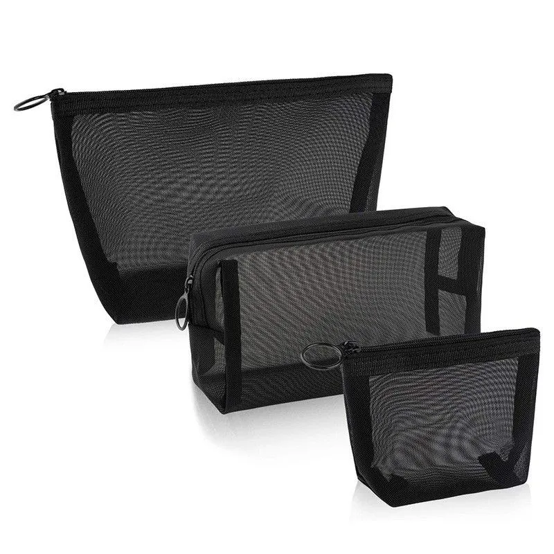 3 Pieces Travel Mesh Makeup Bag & Toiletry Pouch Set