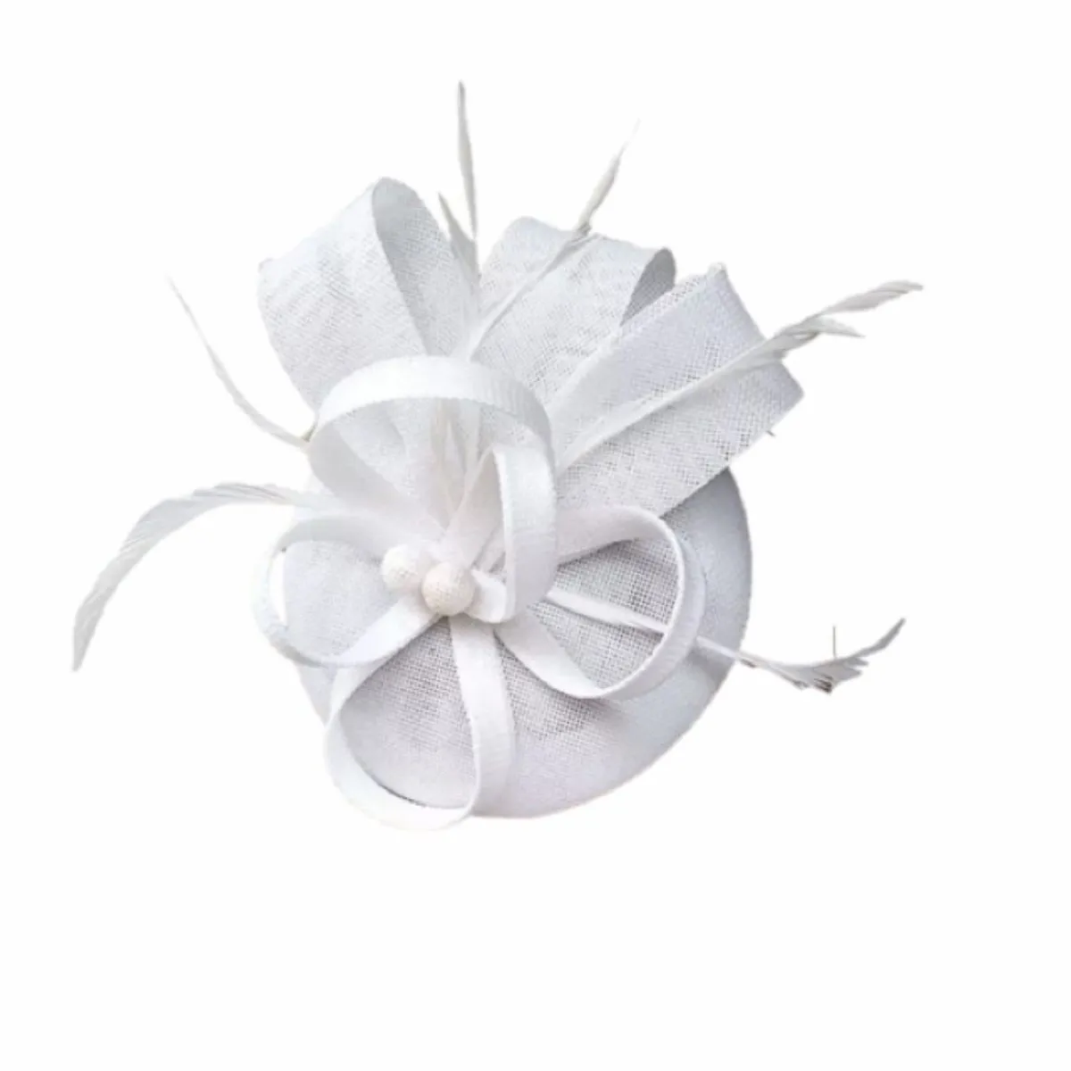 Hemp Hat Feather Hair Accessories Party Ball Bridal Headwear - White