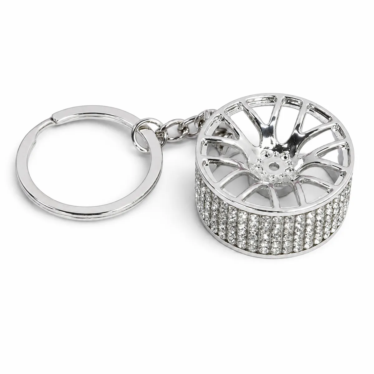 Diamond Bling Alloy Wheel Keyring - Silver