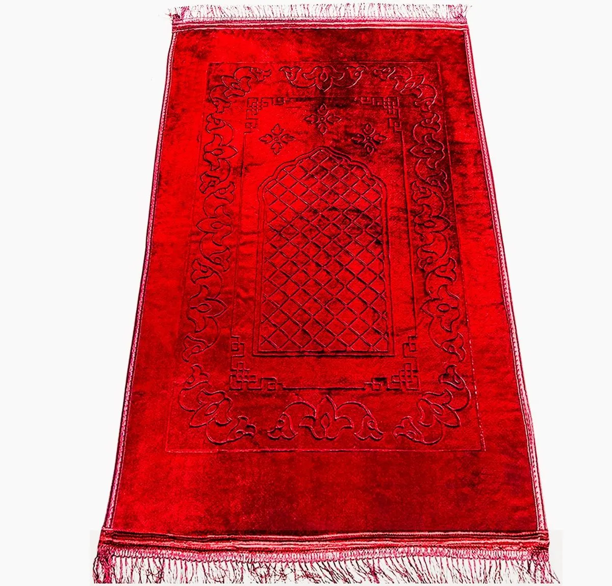 Soft & Silvery Islamic Prayer Mat - Red