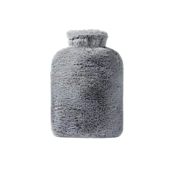 Water-Filled Hot Water Bottle With Artificial Rabbit Velvet Cover - Grey