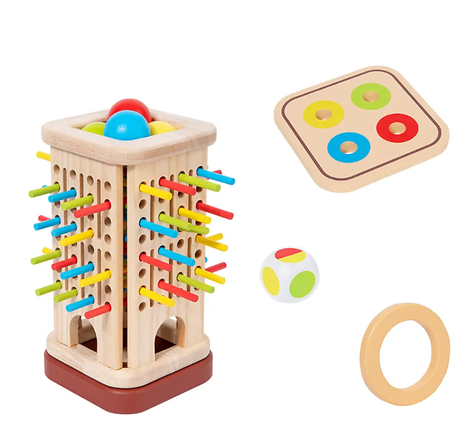Puzzle Pizza Leaning Tower Wooden Board 3-In1 Game, Parent Child Puzzle Toy