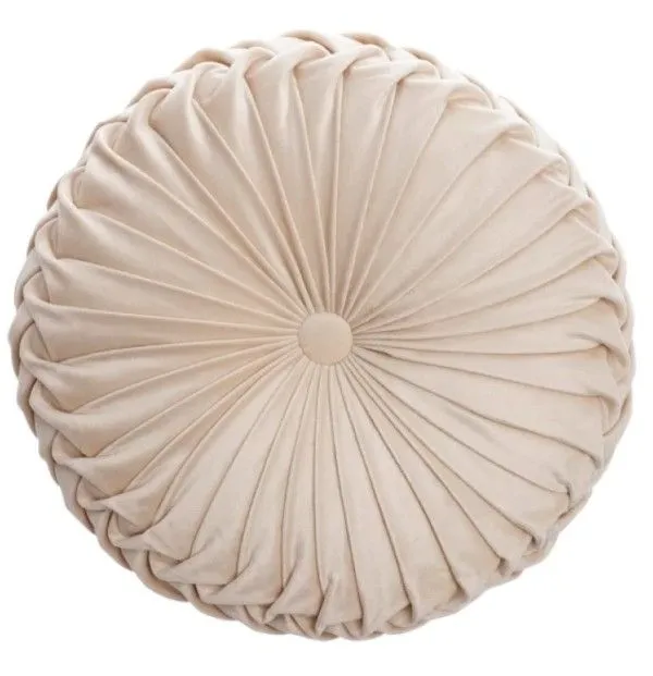 Round Pleated Throw Pillow - Cream/Khaki