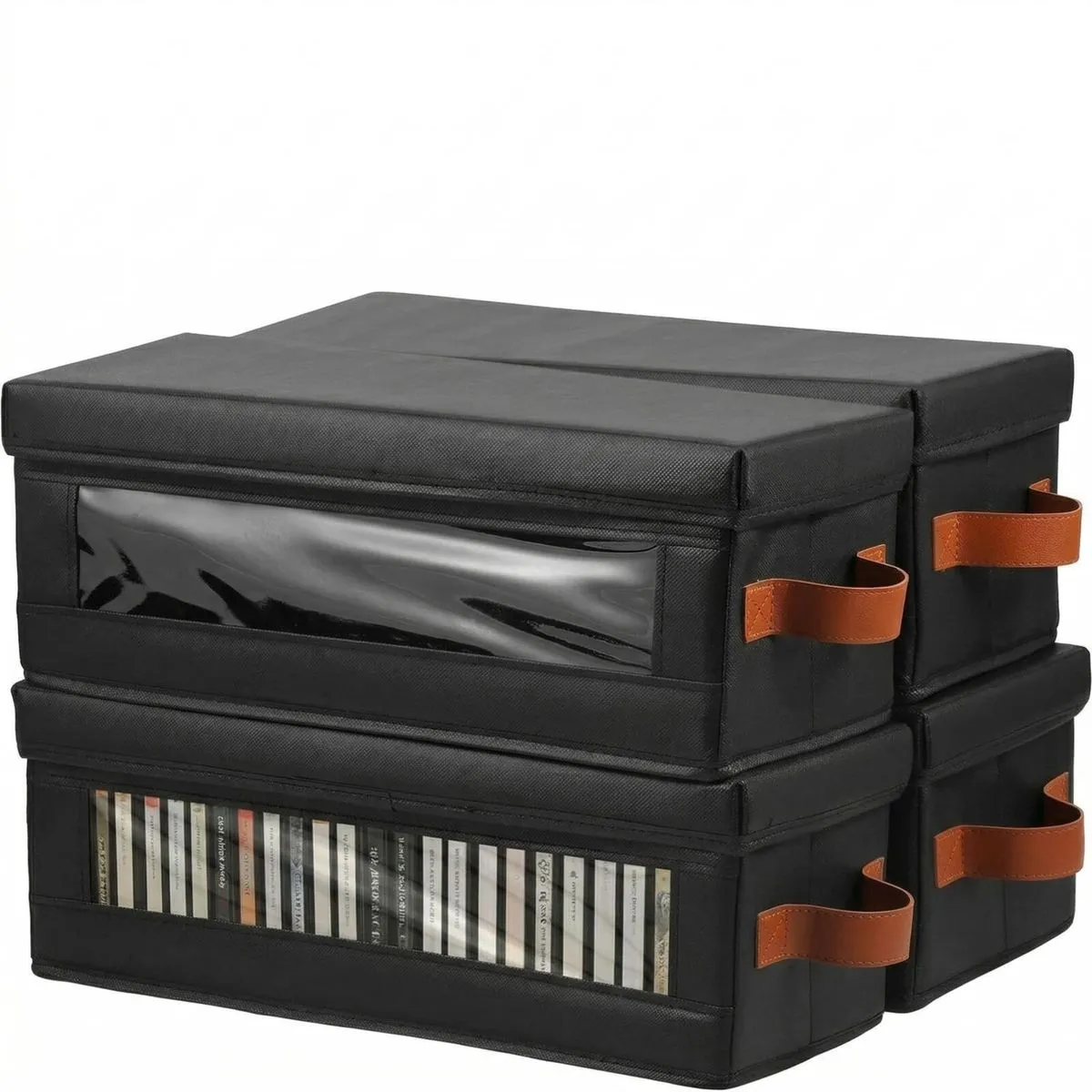 4-Pack DVD Storage Box with Visible Window & Lid - Holds 104 Cases