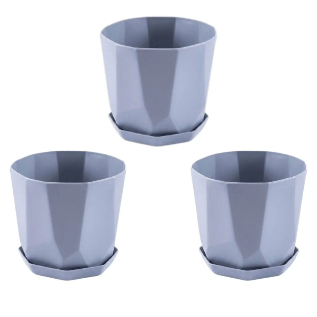 3 Pack - Nordic Medium Flower Pot With Saucer - Blue