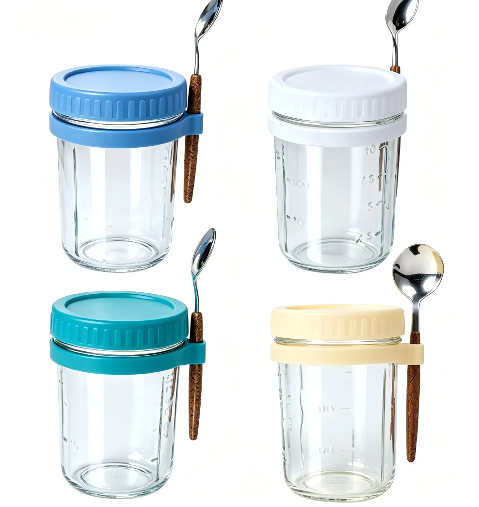 4 Piece 350ml Oats Containers Set with Lids Spoons and Straws