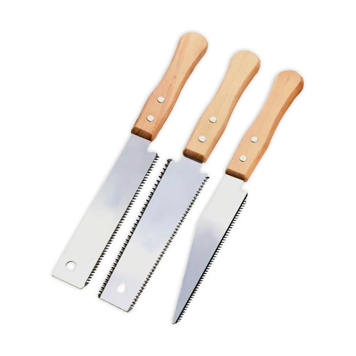 3x Japanese Pull Saw Set - Double-Edged, Pointed Head & Square Head