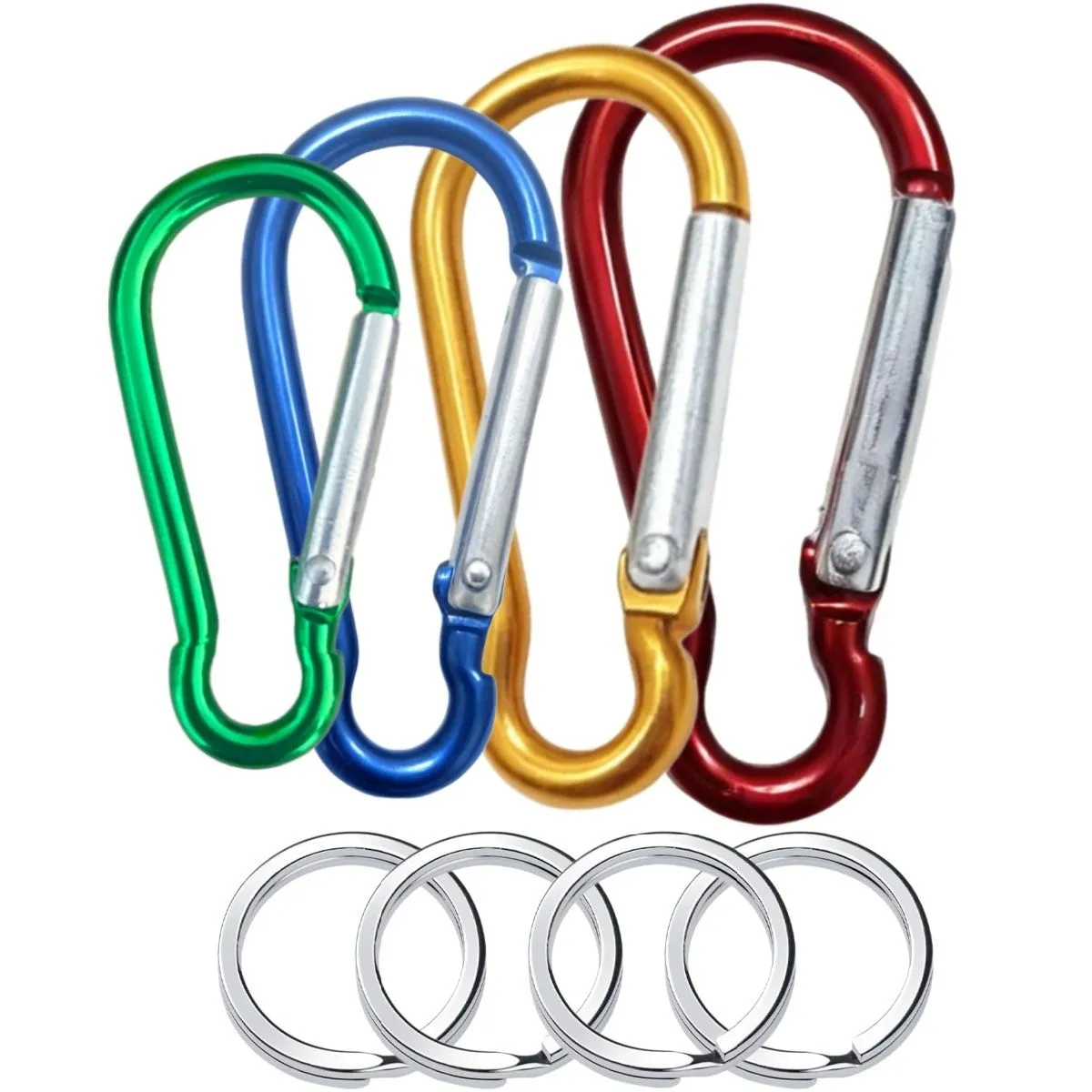 4-piece Aluminum Carabiners & Keyrings, Small Keychain Carabiner Clip Set