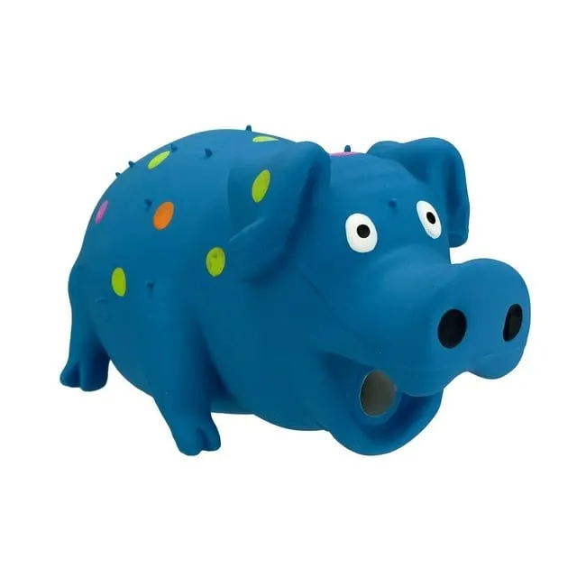 Squeaky Durable Teething Big Latex Dotted Grunting Pig Pet Dog Chew Toys - Blue