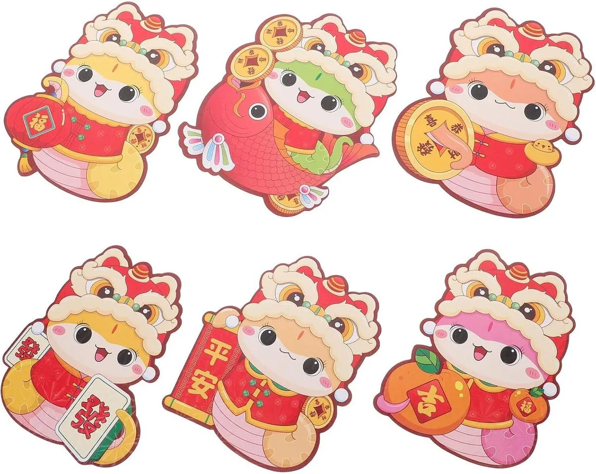 6pcs Year of The Snake Envelopes 3d Cartoon Money Holder Lucky Red