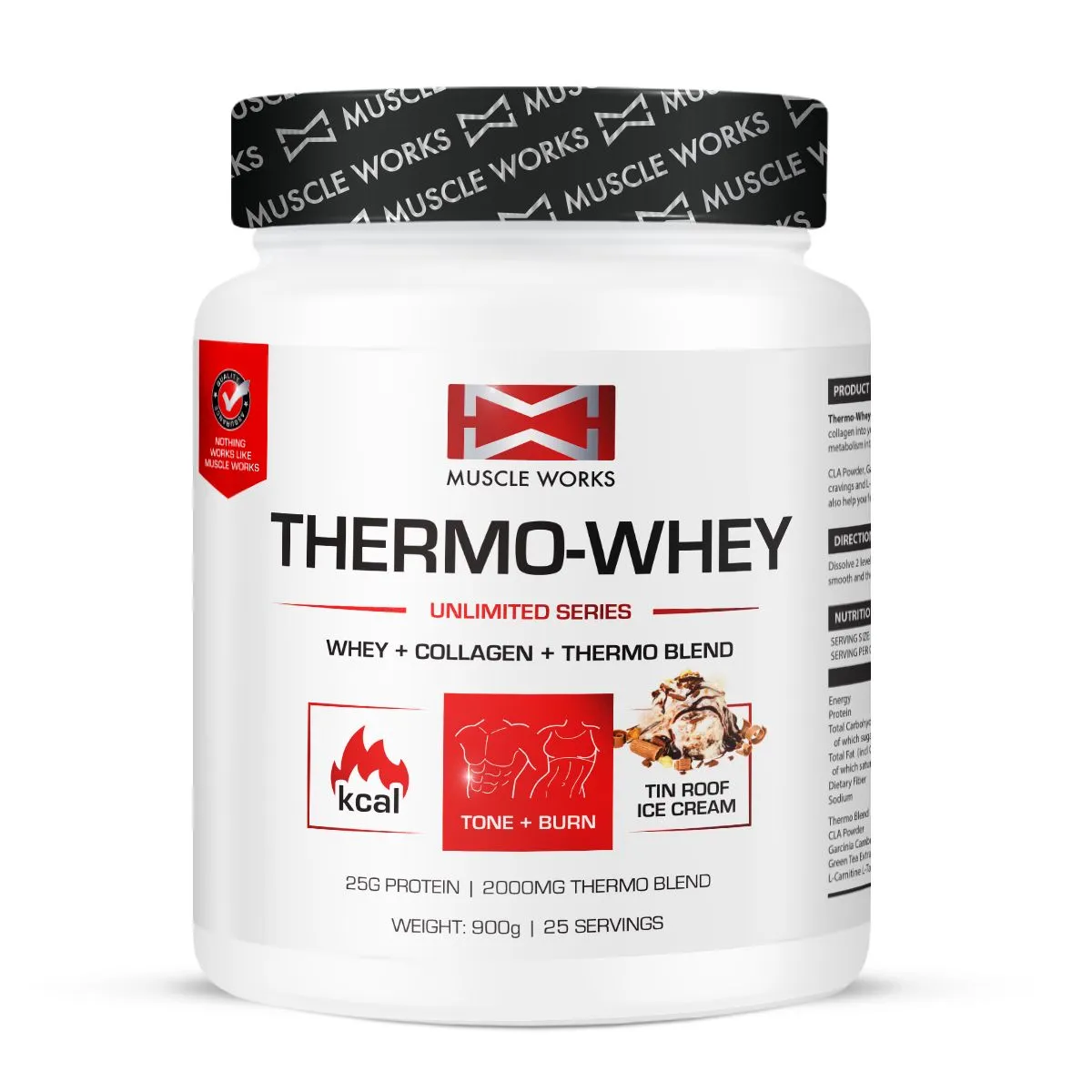 Muscle Works Thermo Whey Protein 900g Tin Roof Ice Cream