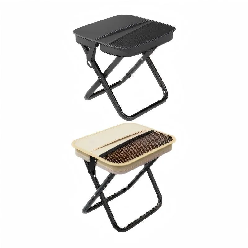 2 Pack Portable Folding Stools with Shoulder Straps - White & Black