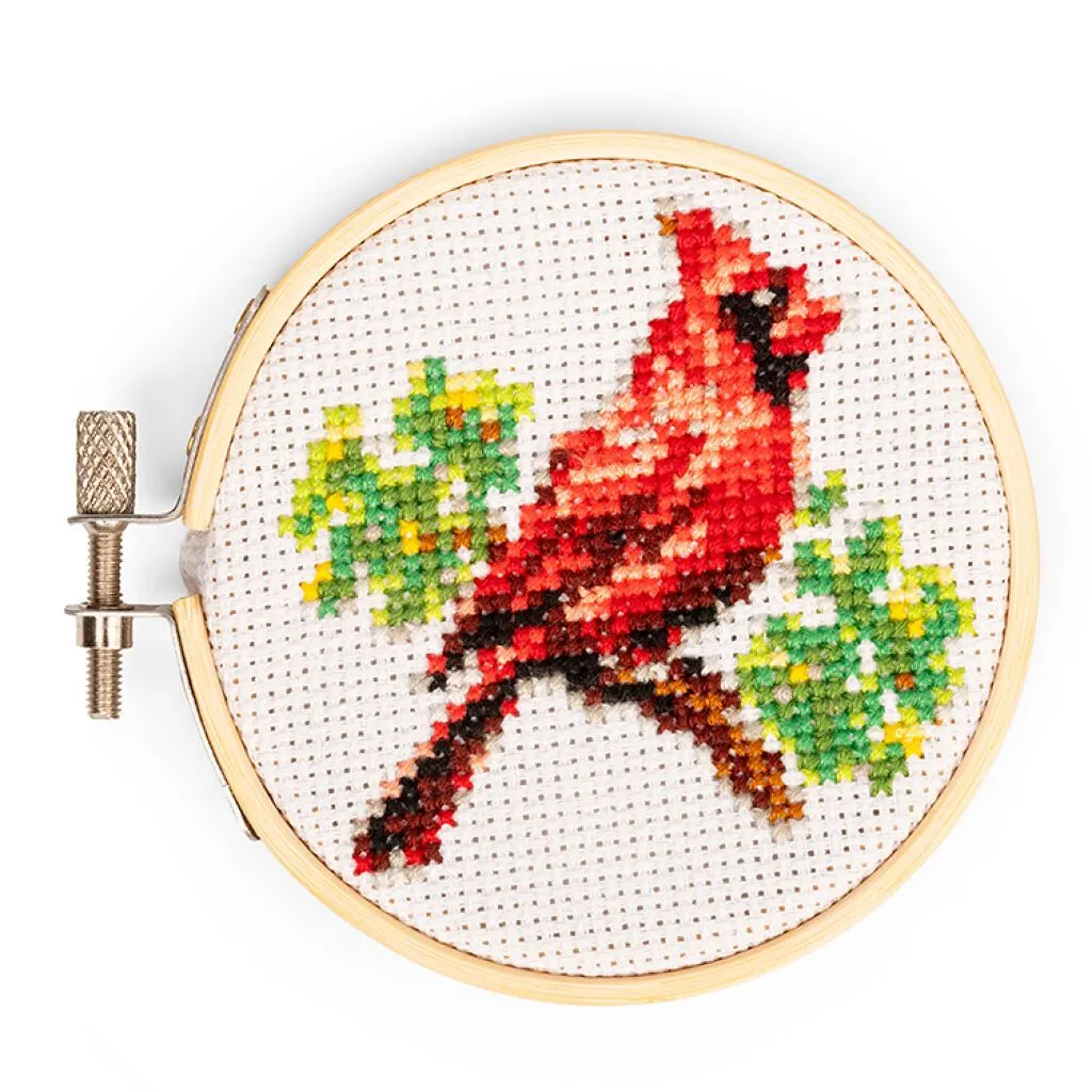 Kikkerland Mini Cross Stitch Embroidery Kit - Red Cardinal