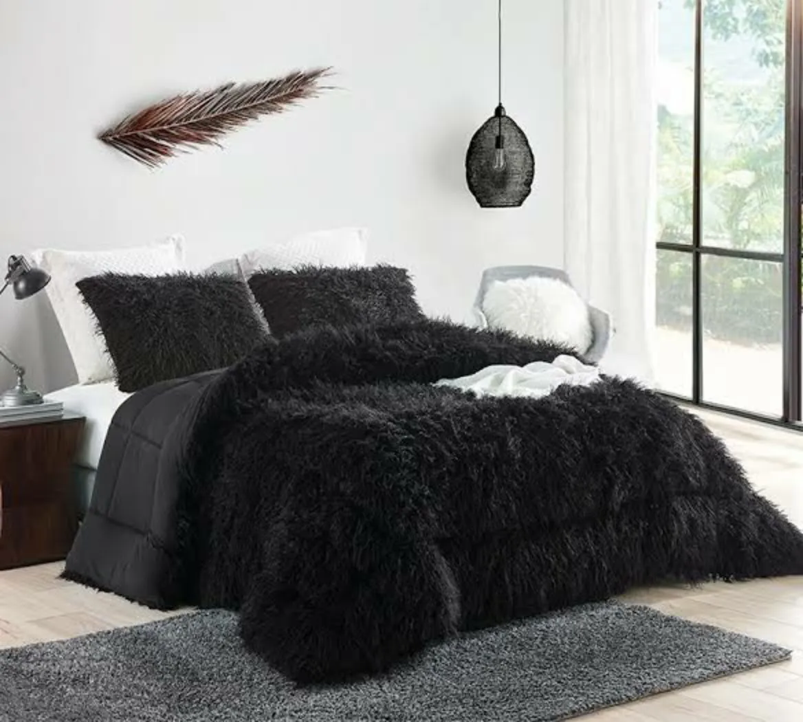 3 Piece Fluffy Comforters - Black